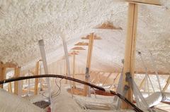 Spray foam insulation in an attic